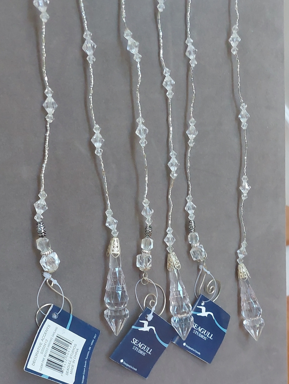 Seagull Studios 40” Long Clear Beaded Hanging Garlands Ornaments Set of 6